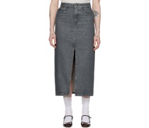 Gray Long Slit Denim Maxi Skirt