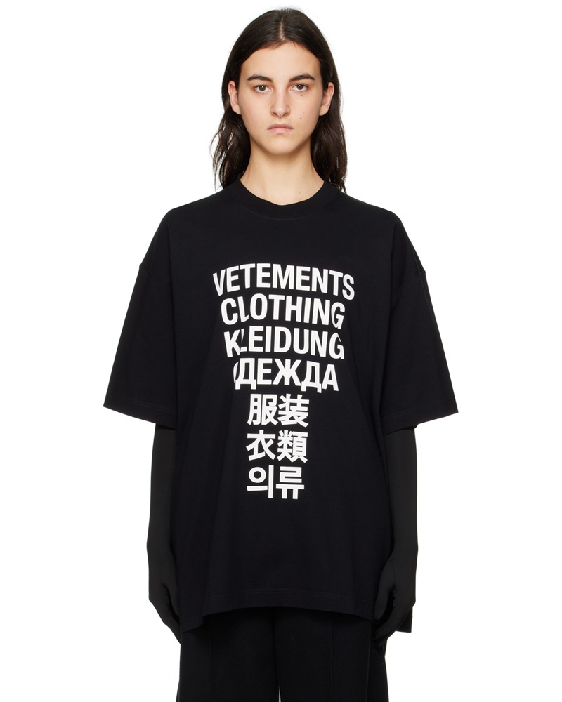 VETEMENTS Damen Black Translation T-Shirt
