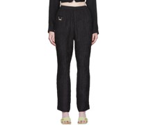 Black Crinkled Curved Trousers