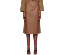 Brown Rimini Faux-Leather Midi Skirt
