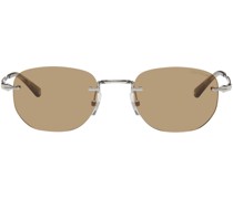 Silver & Brown Rectangular Sunglasses