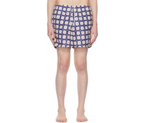 Off-White & Navy Floral Swim Shorts