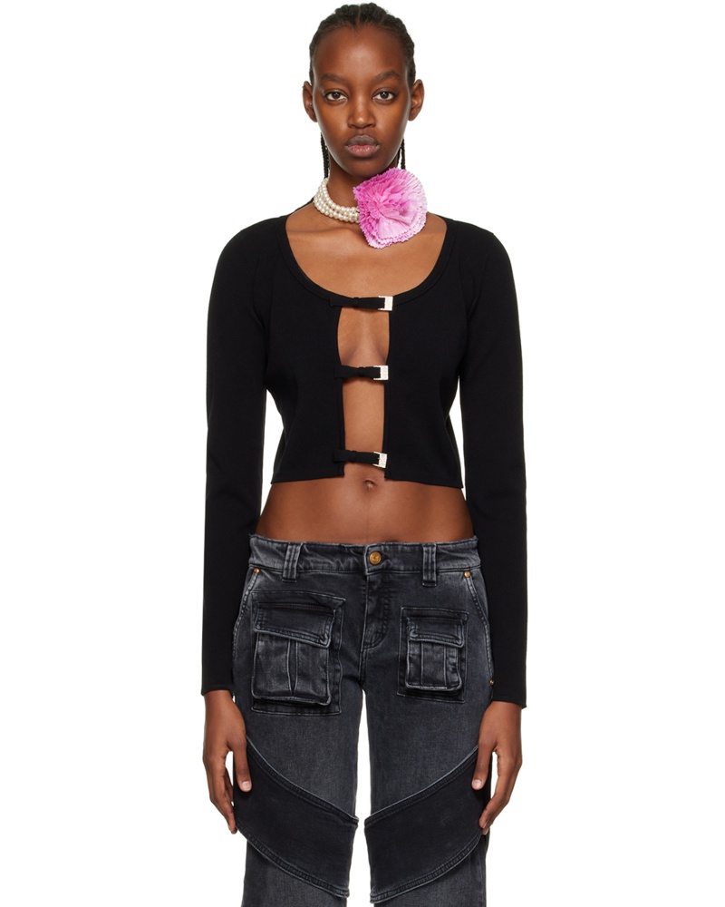 Blumarine Damen Black Crystal Cardigan