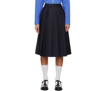 Navy Double Pleated Midi Skirt