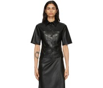 Black Vegan Leather Sabine Short Sleeve Shirt