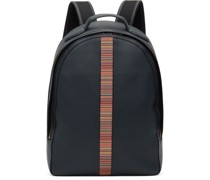 Navy Leather Signature Stripe Backpack