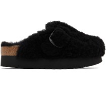 Black Boston Big Buckle Shearling Clogs