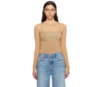 Beige Contrast Mesh Long Sleeve T-Shirt