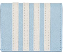 Blue Double 4-Bar Appliqué Stripe Leather Card Holder