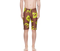 Brown Printed Swim Shorts