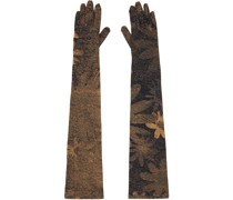 Tan & Black Printed Floral Gloves