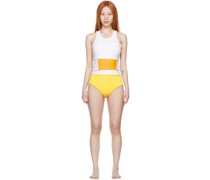 Yellow & White Nylon One-Piece Swimsuit