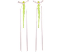 Green & Pink Bow Ribbon Drip Earrings