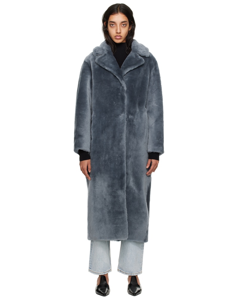 Yves Salomon Damen Blue Long Fur Coat