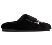 Black Embellished Furry Slippers