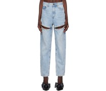 Blue Crystal Slit Jeans