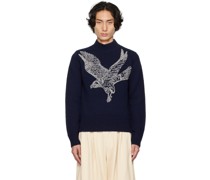 Navy Embroidered Turtleneck