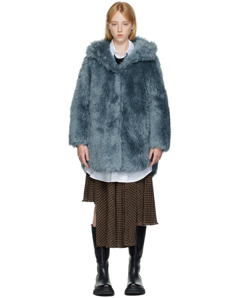 Yves Salomon Damen Blue Wool Coat