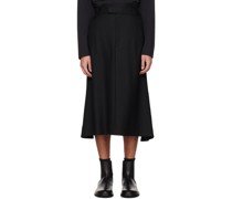 Black Side Tucked Midi Skirt