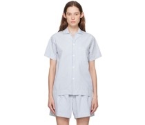 White & Blue Short Sleeve Pyjama Shirt