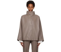Taupe Pleated Faux-Leather Jacket