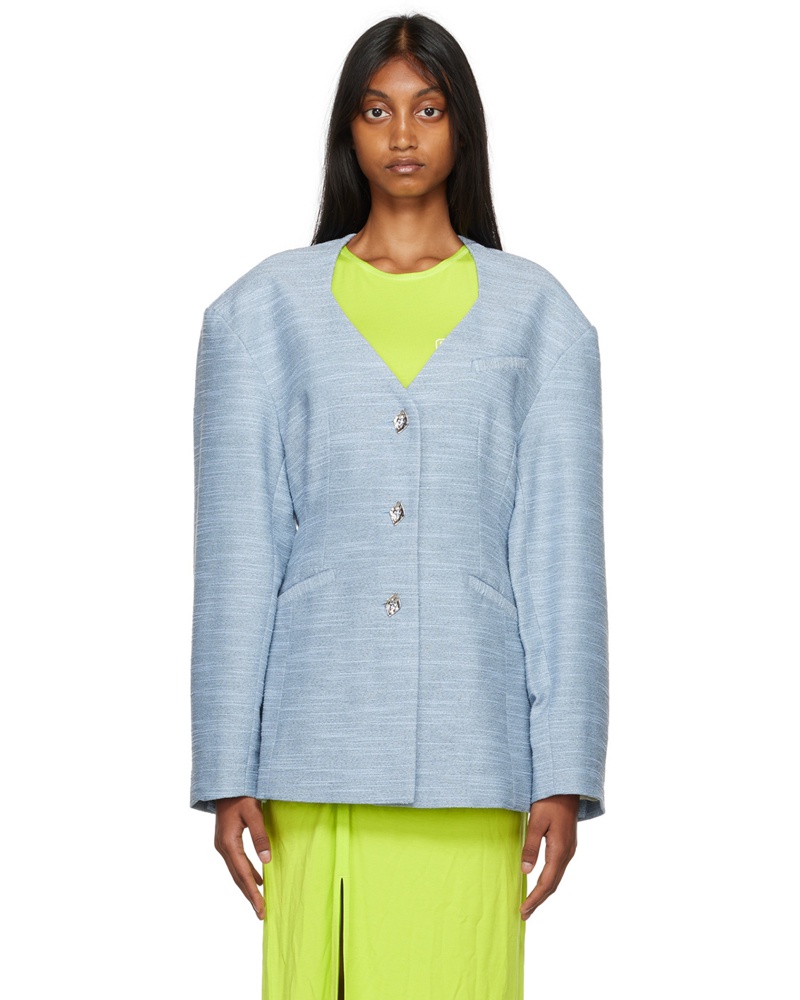 Ganni Damen Blue Recycled Polyester Jacket