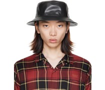 Black Faux-Leather Bucket Hat