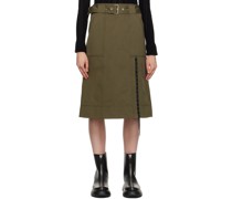 Khaki Grommet Midi Skirt