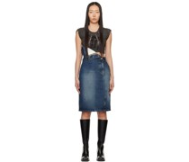 Blue Folded Denim Midi Skirt