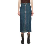 Blue Zip Denim Midi Skirt