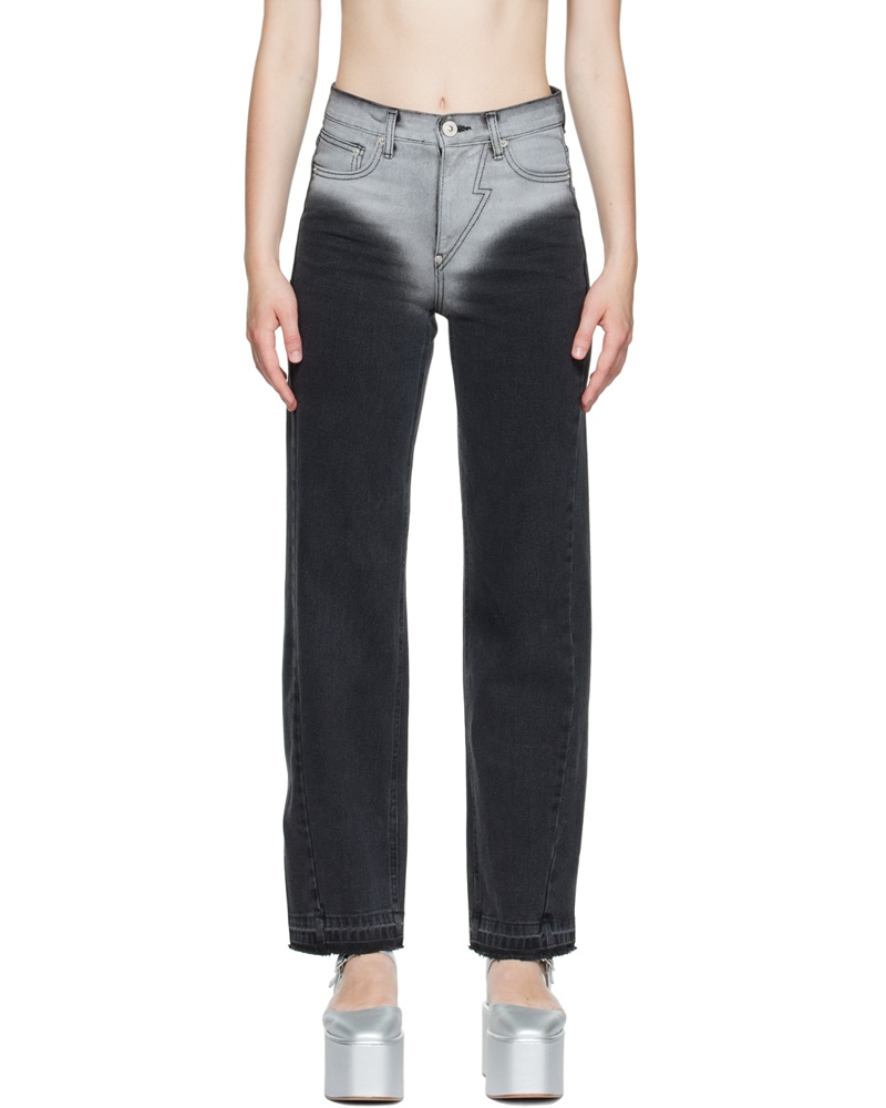 pushBUTTON Damen Black Washed Relaxed Jeans