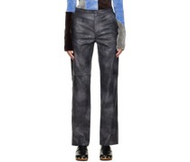 Gray Tie-Dye Faux-Leather Trousers