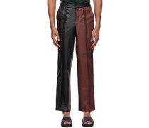 Burgundy & Black Faux-Leather Topstitch Trousers