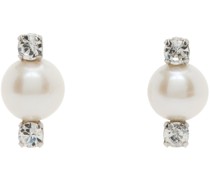 Silver Mini Crystal Pearl Stud Earrings