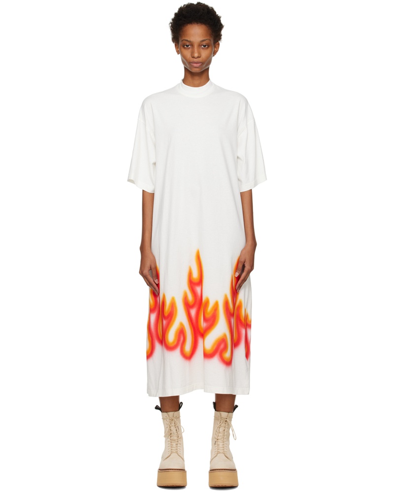 Palm Angels Damen Off-White Burning T Maxi Dress