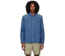 Blue Floral Western Denim Shirt