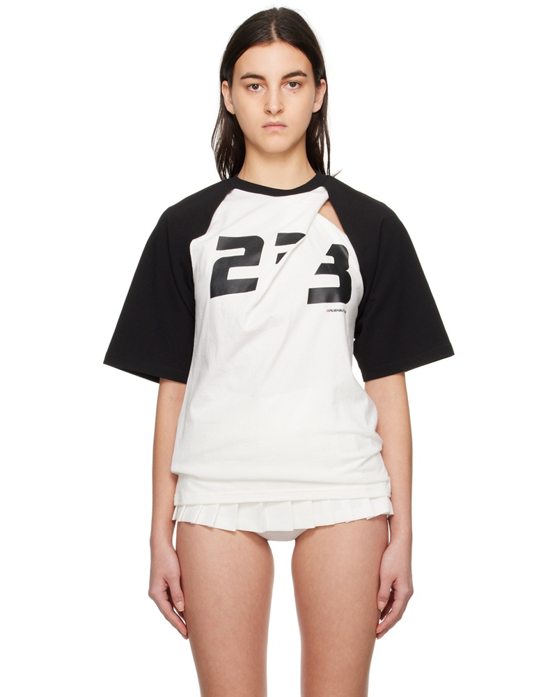 pushBUTTON Damen White & Black Paneled T-Shirt