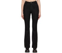 Black Paneled Faux-Leather Trousers