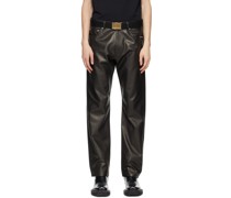 Black Five-Pocket Leather Pants