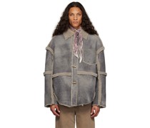 Gray Paneled Shearling Jacket