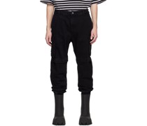 Black Vented Denim Cargo Pants