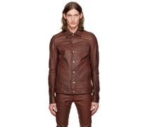 Burgundy Button Up Leather Jacket