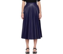 Navy Pleated Faux-Leather Midi Skirt