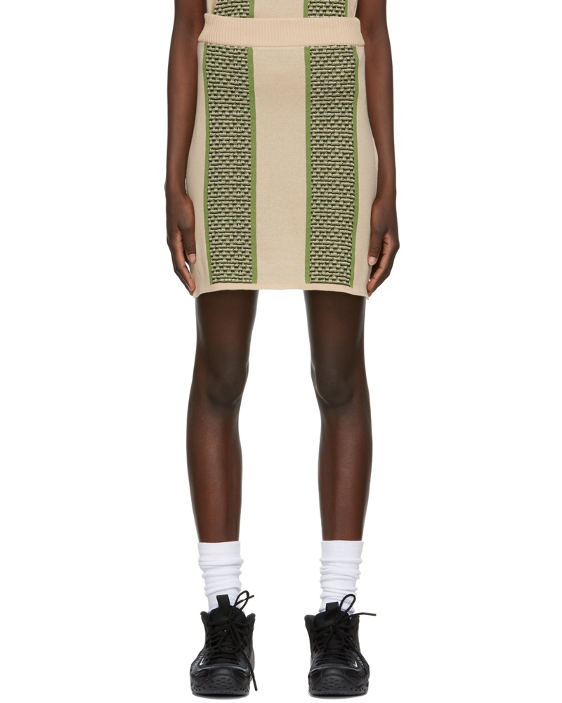 AHLUWALIA Damen Beige & Green Textured Knit Skirt