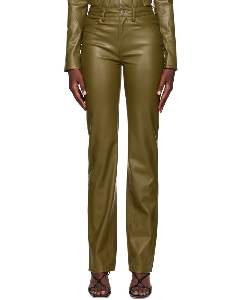 STAUD Damen Khaki Chisel Faux-Leather Pants