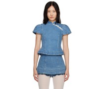 SSENSE Exclusive Blue Band Collar Denim Blouse