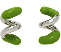 Silver & Green Fusillo Rubberized Earrings