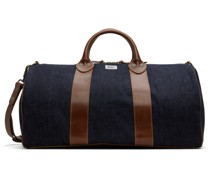 Blue Leather-Trim Denim Duffle Bag