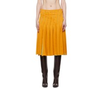 Orange & Green Pleat Around Midi Skirt