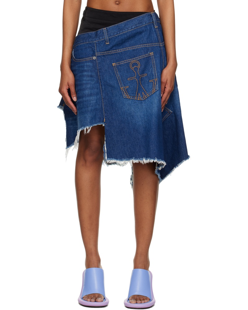 J.W.Anderson Damen Blue Distressed Denim Midi Skirt